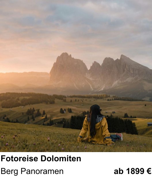 Vielseitiger Fotoworkshop rund um Fotoreise Dolomiten: Berg Panoramen